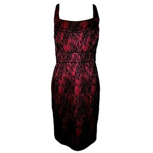 ❄️Adrianna Papell Bonded Lace Sheath Dress in Burgundy 12